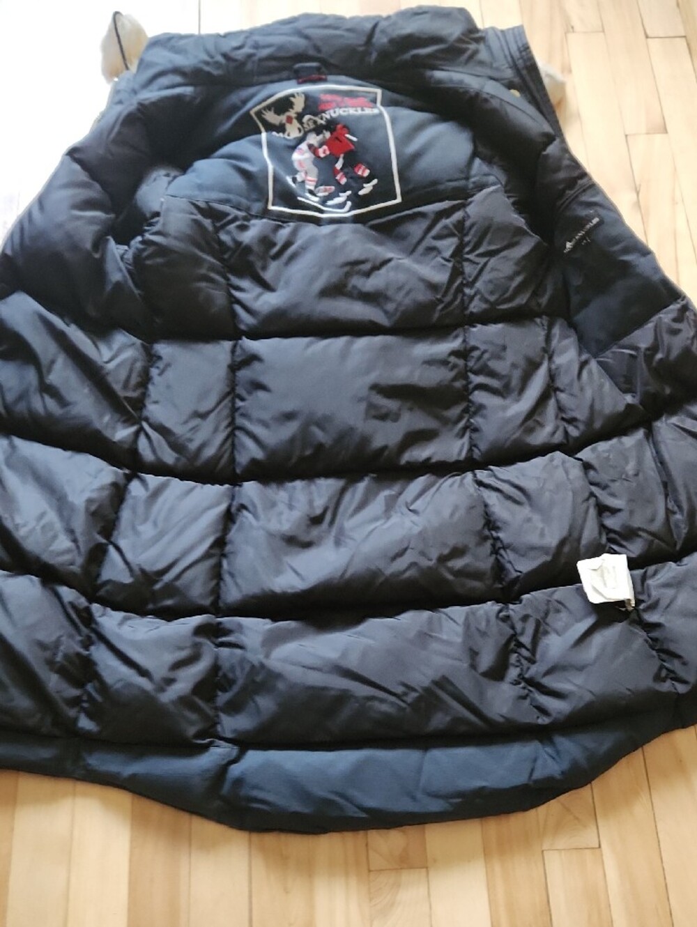 Moose Knuckles Navy Puffer Parka with Faux Fur Hood - Picture 12 of 16